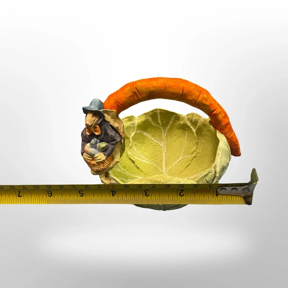 Easter Bunny Cabbage Leaf Basket Carrot Handle Resin Candy‎ Dish Spring Decor